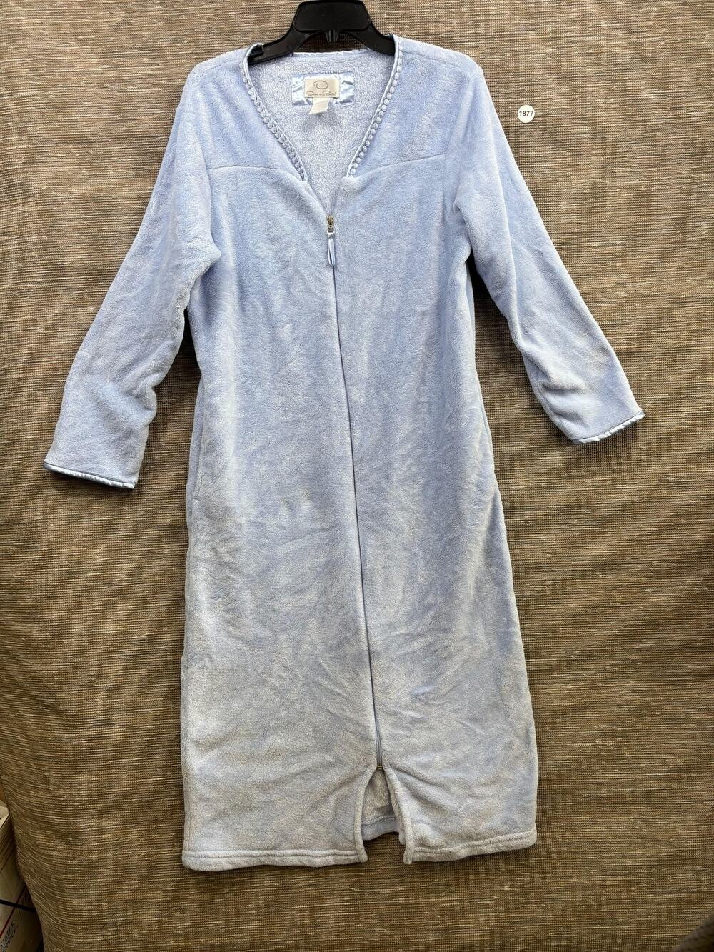 Oscar De La Renta Robe Womens Size S/M Light Blue Fleece Zip Kaftan 3/4 Sleeve